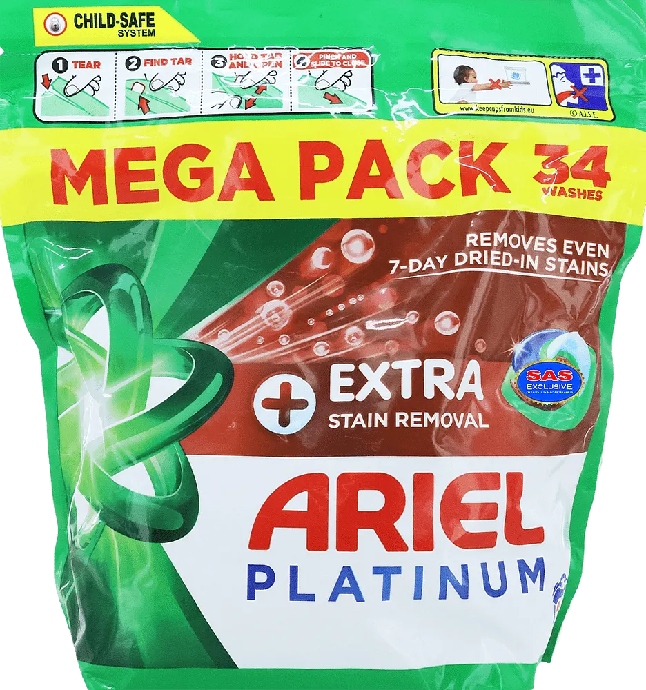 Լվացքի պարկուճներ ունիվերսալ «Ariel Platinum Extra+ » 34 հատ