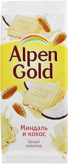 Շոկոլադե սալիկ սպիտակ՝ նուշով և կոկոսով «Alpen Gold» 90գ