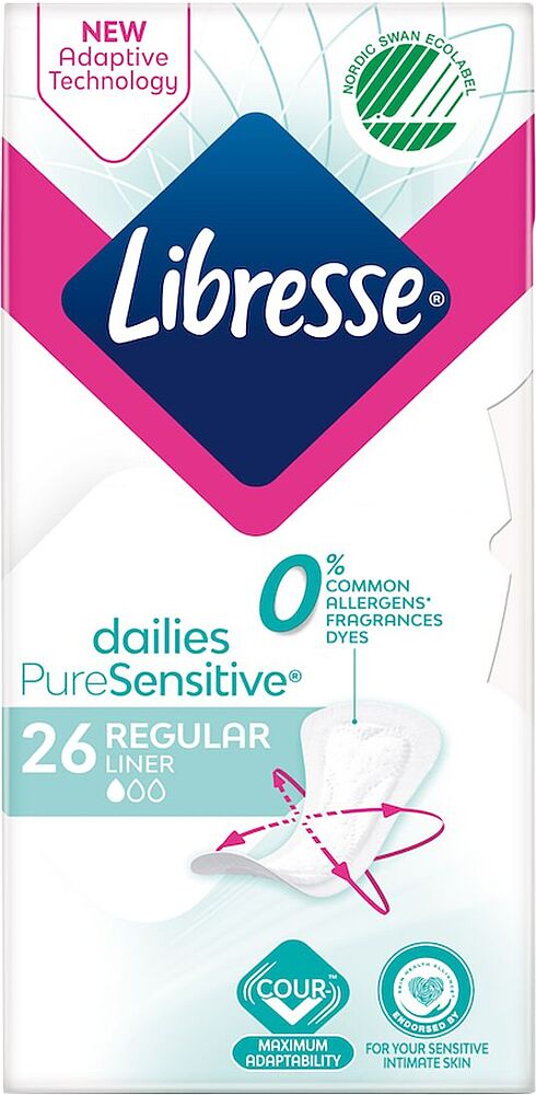 Ամենօրյա միջադիրներ «Libresse Pure Sensitive Regular» 26 հատ

