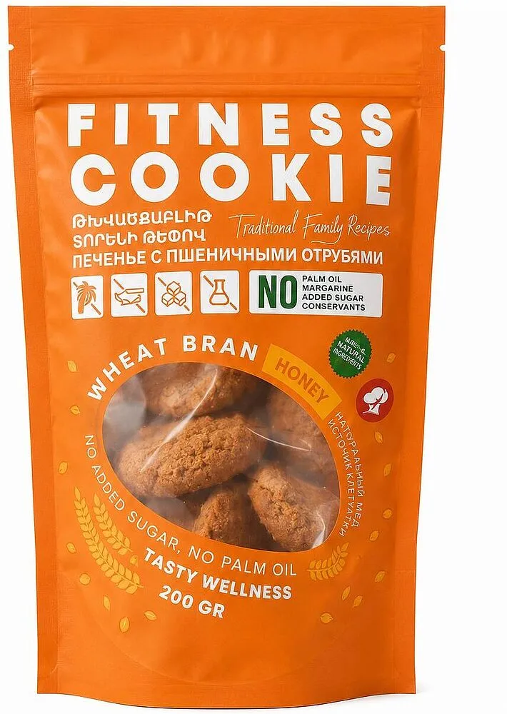 Печенье с пшеничными отрубями и медом "Fitness Cookie" 200г