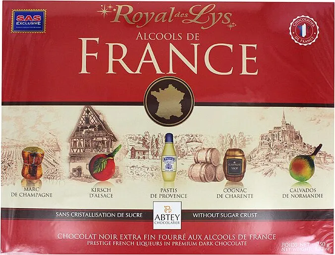 Набор шоколадных конфет "Abtey Chocolatier Royal des Lys Alcools de France" 250г
