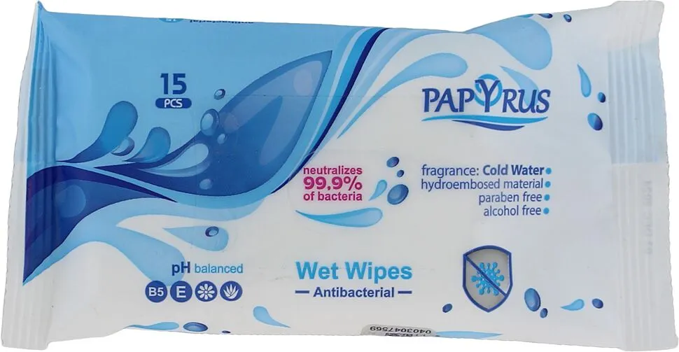 Antibacterial wet wipes "Papyrus" 15 pcs
