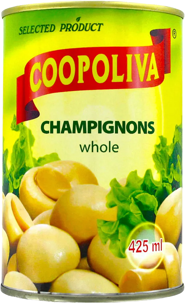 Шампиньоны маринованные целые "Coopoliva" 400г 