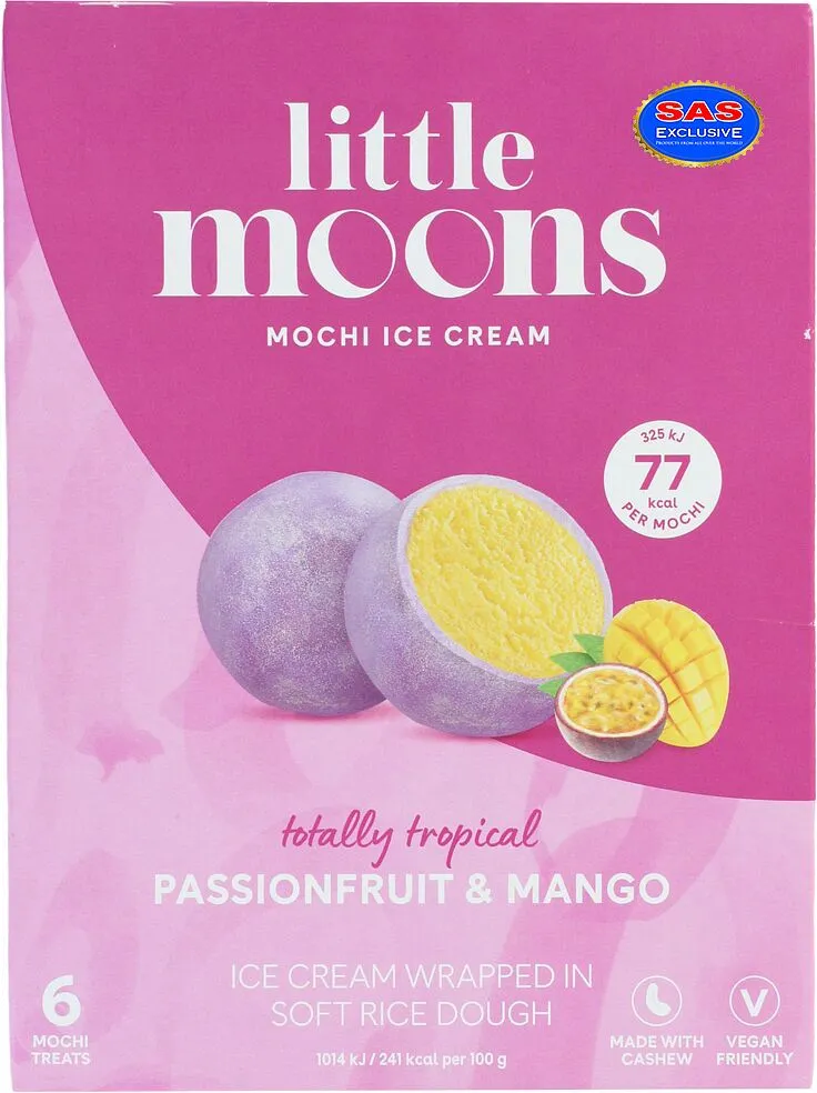 Mochi passion fruit and mango ice cream "Little Moons" 6*32g
