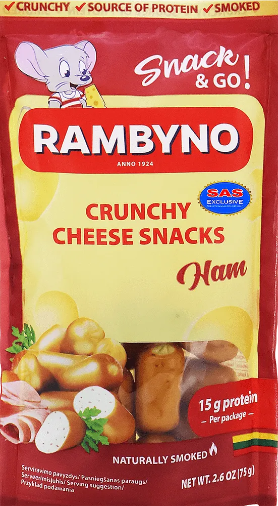 Ham flavored cheese balls "Rambyno Crunchy Ham" 75g
