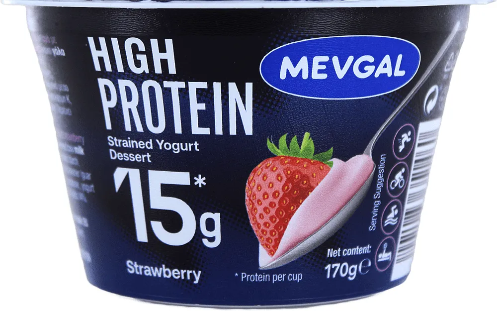 Yogurt dessert with strawberries "Mevgal" 170g, fat content: 0%