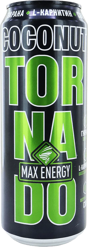 Energy coconut flavored carbonated drink "Tornado Coconut Max Energy" 0.45l
