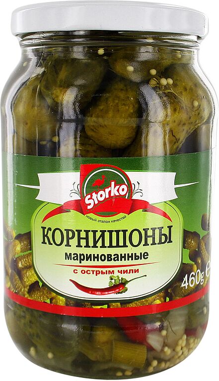 Pickled cornichons "Storko" with hot chili, 3-6cm, 460g