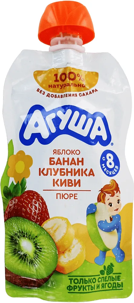 Strawberry, apple, banana & kiwi puree "Agusha" 90g
