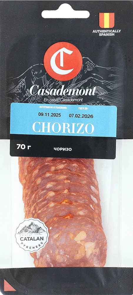 Երշիկ չորիզո հում-ապխտած, կտրատած «Casademont Chorizo» 70գ