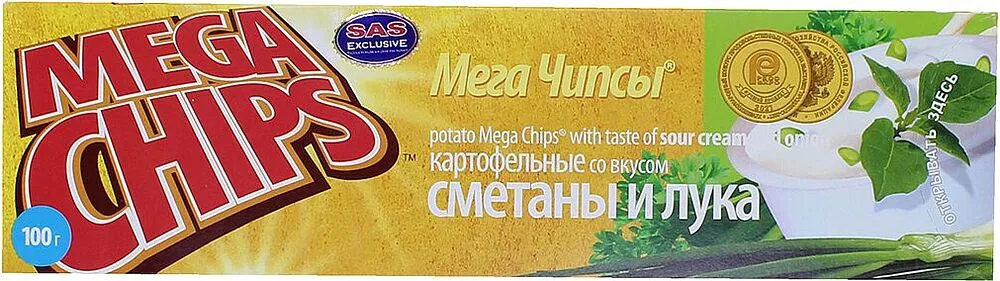 Sour cream & onion flavored chips "Mega Chips" 100g 