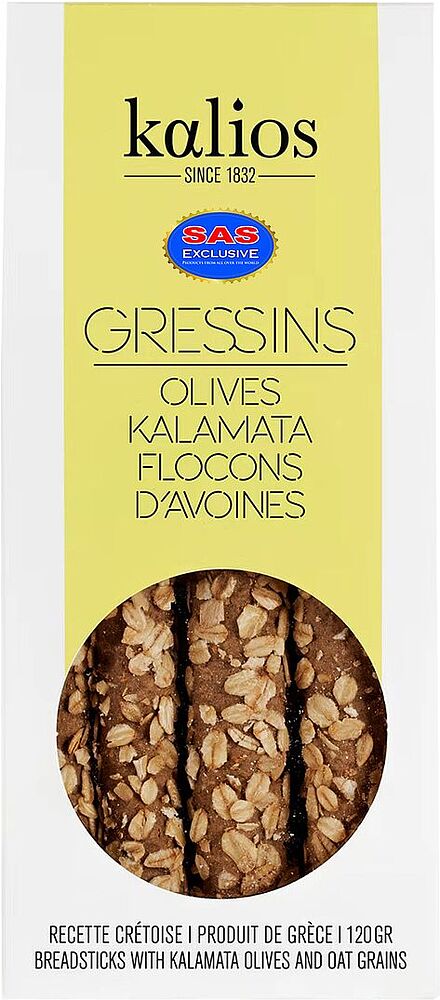 Хлебные палочки с овсяными хлопьями и оливками каламата "Kalios" 120г