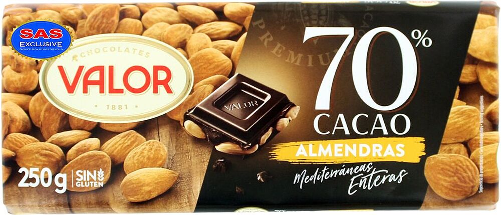 Dark chocolate bar with almonds "Valor" 250g