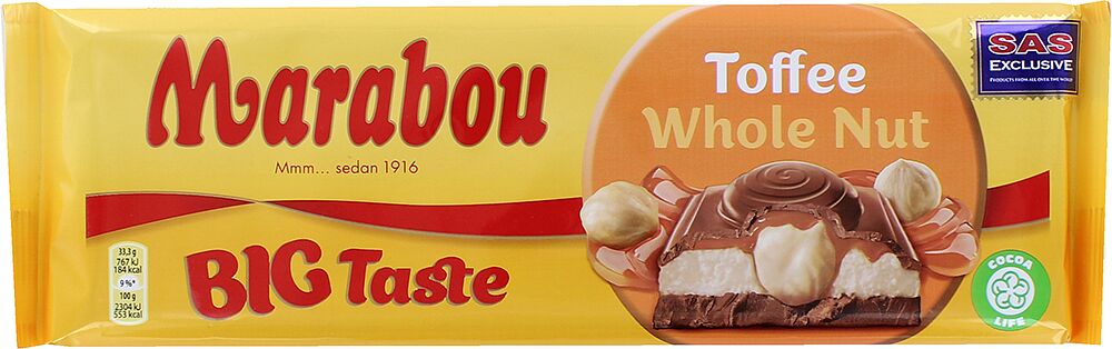 Շոկոլադե սալիկ պնդուկով «Marabou Toffee Whole Nut» 300գ
