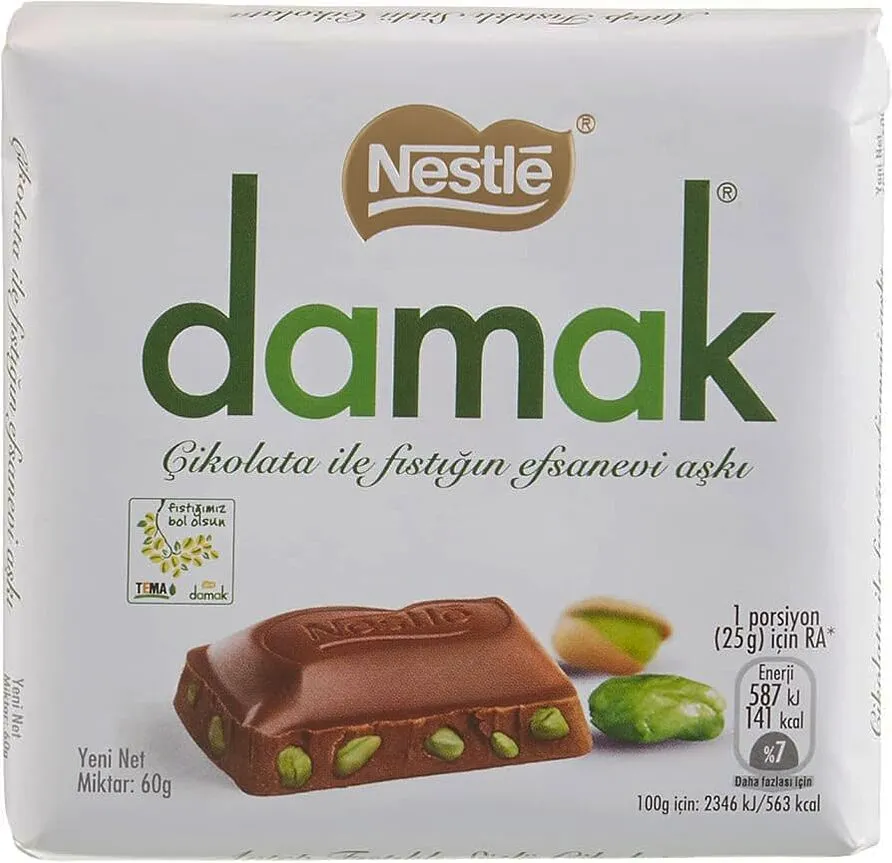 Շոկոլադե սալիկ պիստակով «Nestle Damak» 60գ
