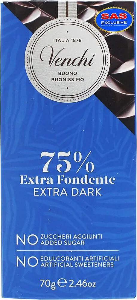 Bitter chocolate bar "Venchi 75%" 70g	
