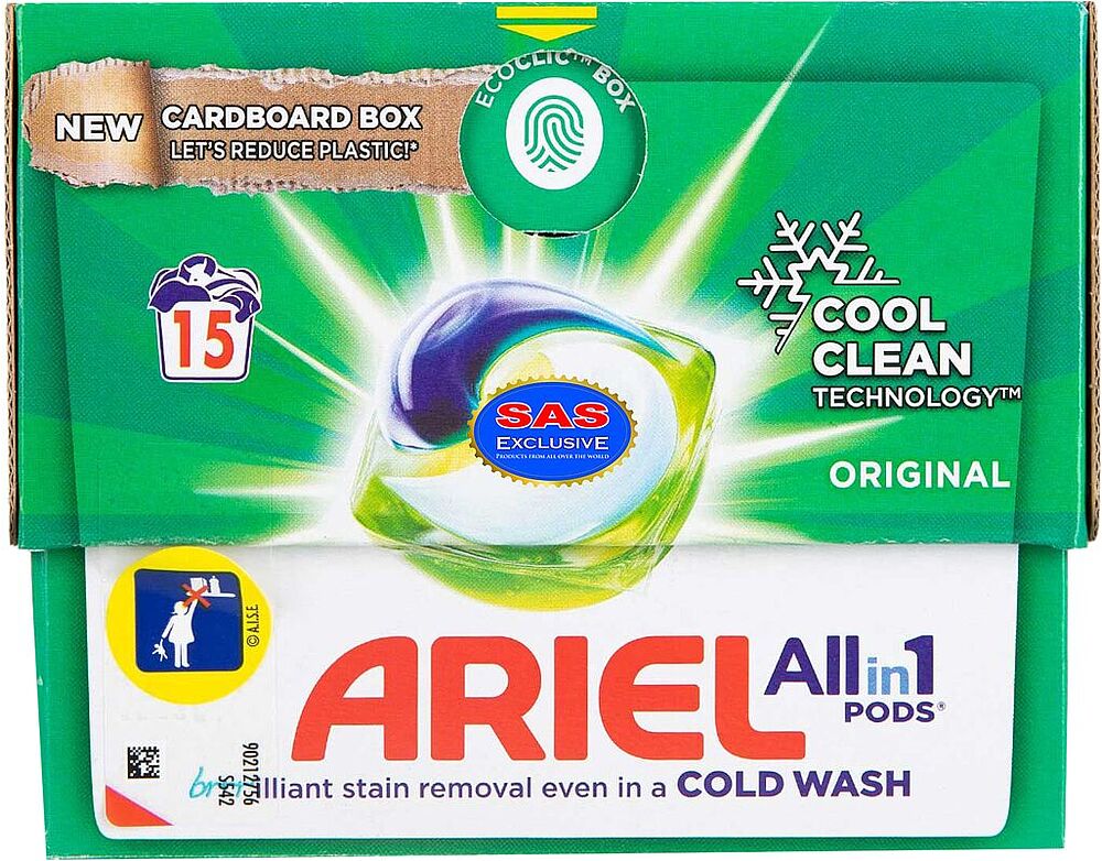 Լվացքի պարկուճներ «Ariel All in1 Original» 15 հատ Ունիվերսալ
