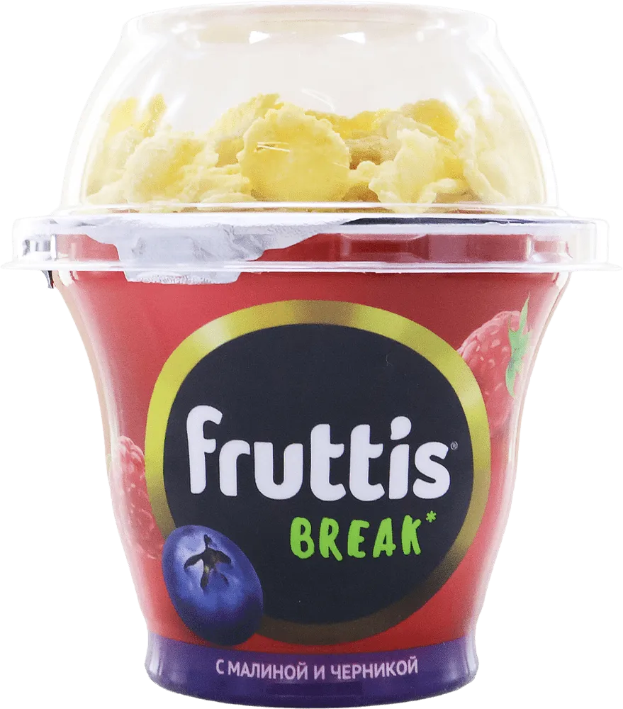 Yoghurt product with raspberry-blueberry & corn flakes "Fruttis" 175g, richness: 2.5%