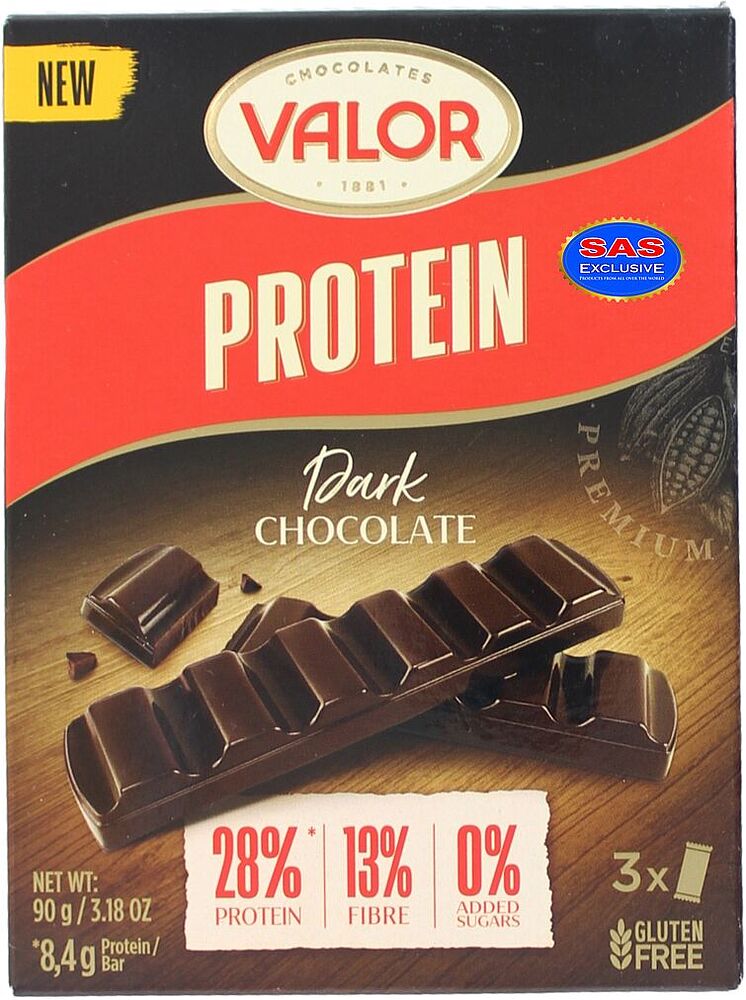 Dark chocolate bar "Valor Protein" 90g