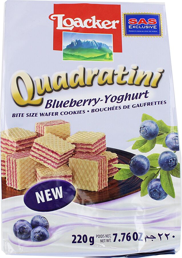 Wafer with blueberry yoghurt filling "Loacker Quadratini" 220g