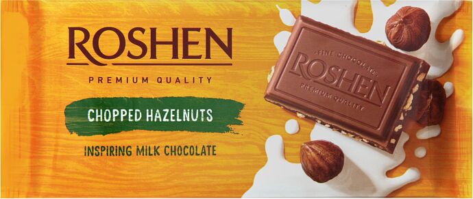 Շոկոլադե սալիկ կաթնային, պնդուկով «Roshen» 100գ 