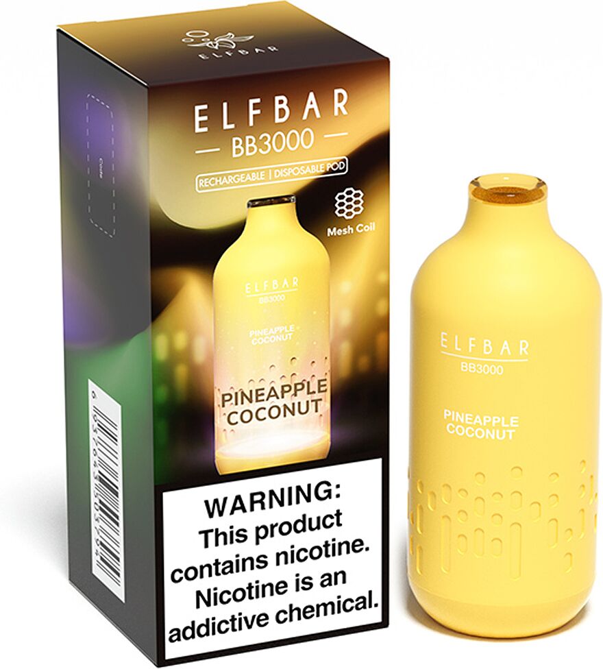 Electric pods "Elf Bar" 3000 puffs, Pineapple & Coconut  	