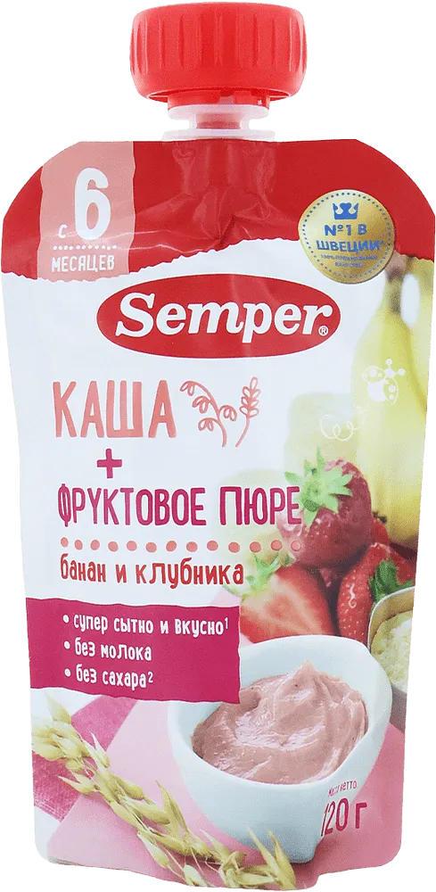 Каша и пюре с клубникой и бананом "Semper" 120г