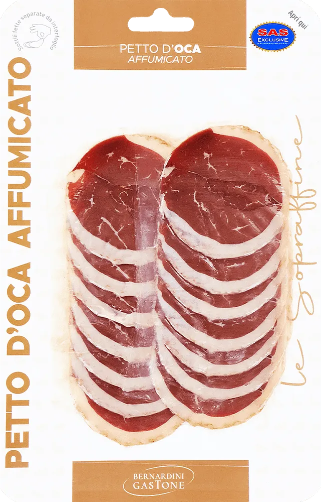 Սագի կրծքամիս ծխեցված, կտրտած «Bernardini Gastone Petto D’oca Affumicato» 0.070կգ
