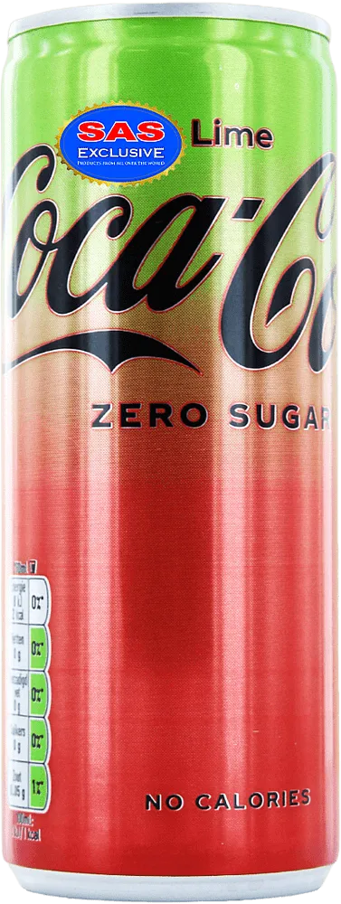 Refreshing carbonated drink with lime "Coca Cola Zero" 250ml
