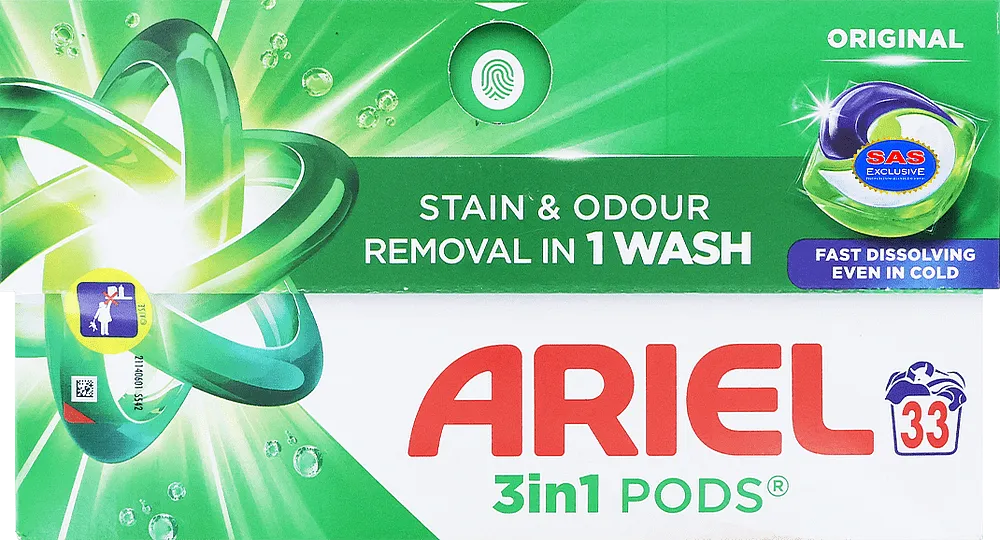 Լվացքի պարկուճներ ունիվերսալ «Ariel Pods 3 In 1» 33 հատ