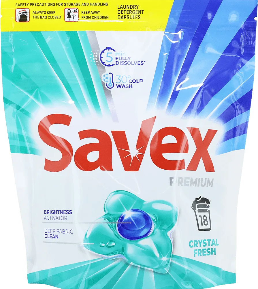 Լվացքի պարկուճներ ունիվերսալ «Savex Premium Crystal Fresh» 18 հատ 
