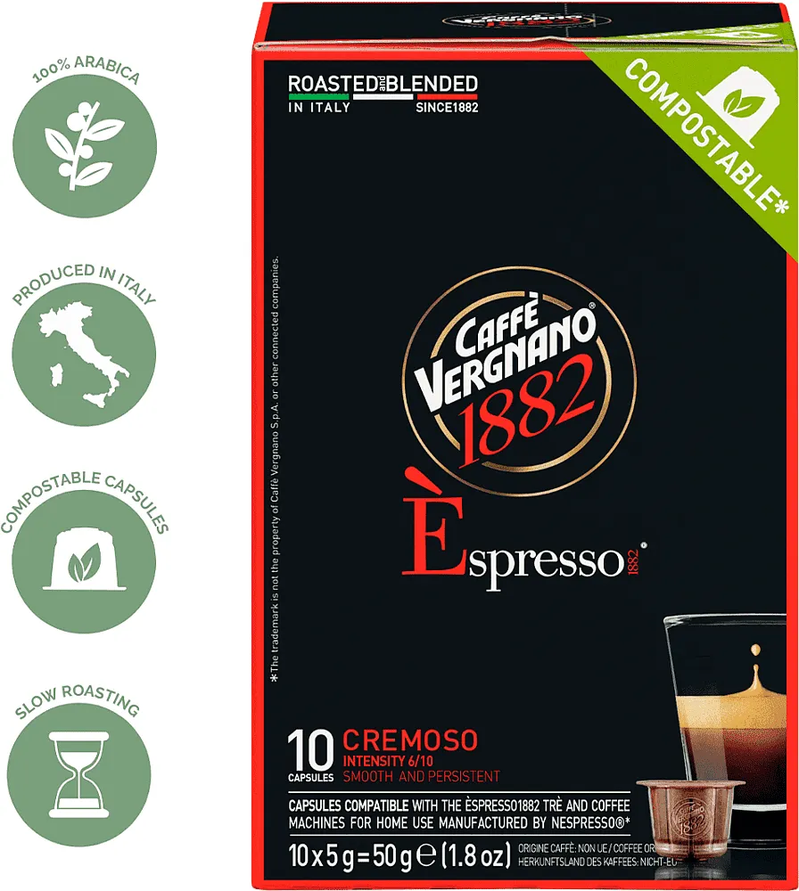 Coffee capsules "Caffe Vergnano Espresso Cremoso" 10pcs, 50g
