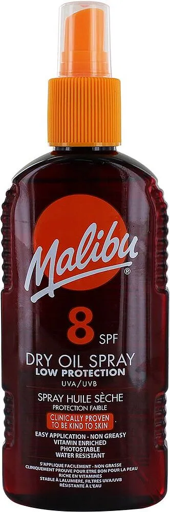 Sunscreen оil-spray "Malibu 8 SPF Dry Oil Spray" 200ml