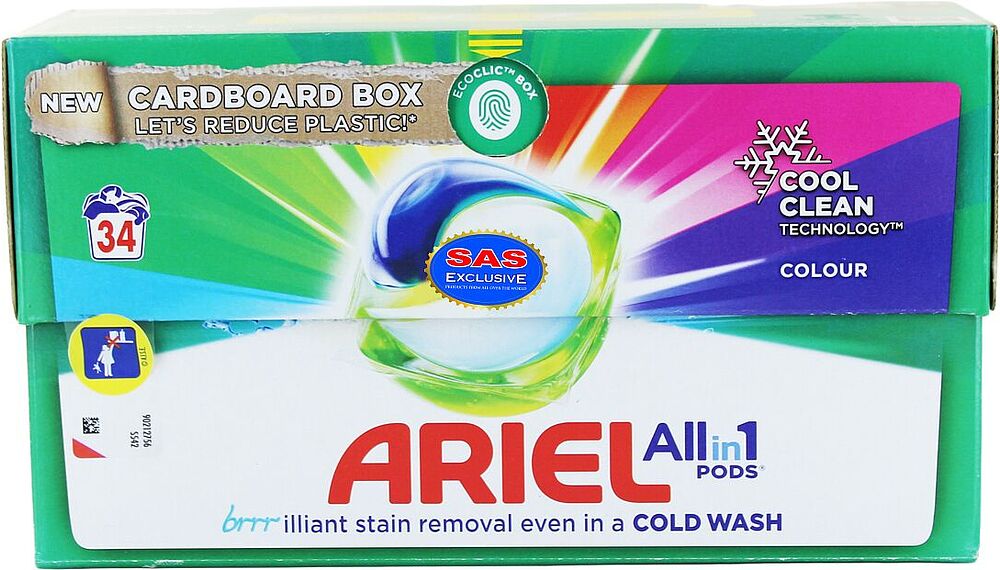 Լվացքի պարկուճներ «Ariel All in 1» 34 հատ Գունավոր
