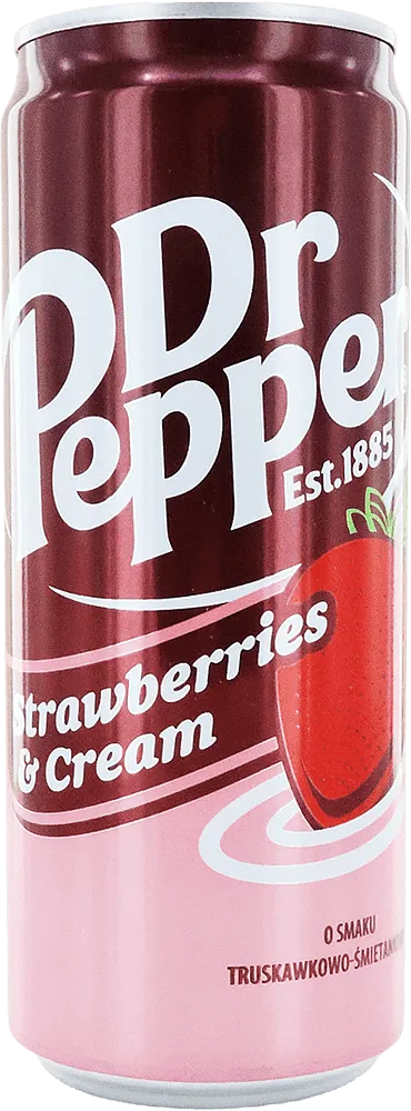Refreshing strawberry & cream flavored carbonated drink "Dr. Pepper Strawberries & Cream" 0.33l