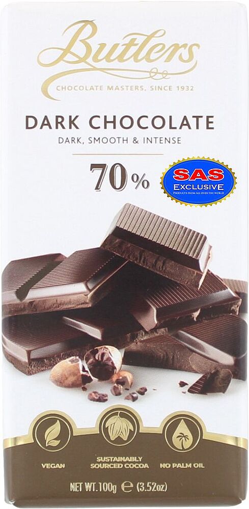 Шоколадная плитка темная "Butlers 70%" 100г
