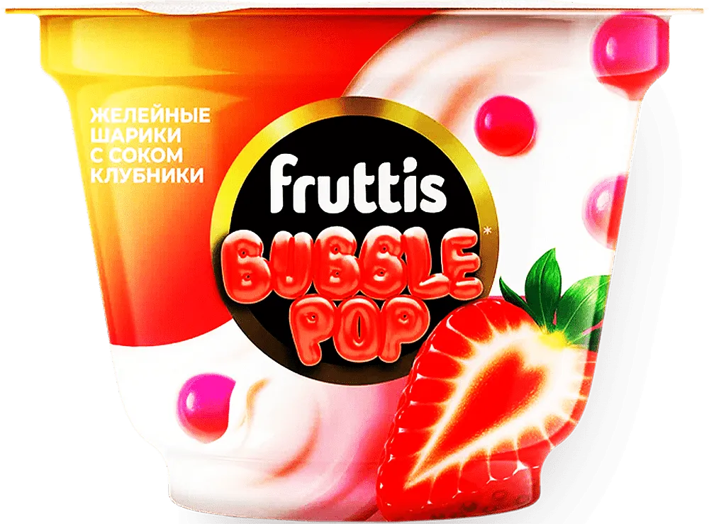 Yoghurt product with strawberry flavour "Fruttis Bubble Pop" 180g, fat content: 4․4%
