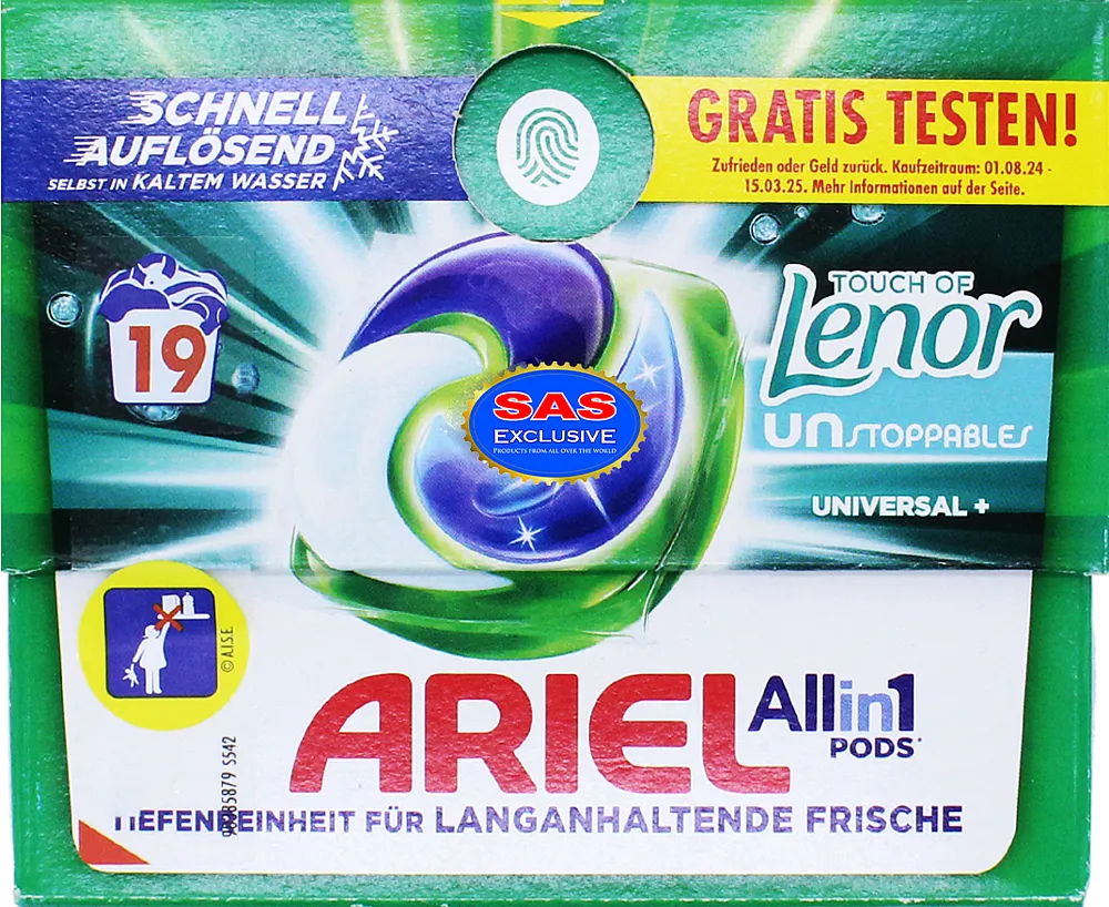 Universal washing capsules "Ariel All in 1 Universal+ Lenor" 19 pcs
