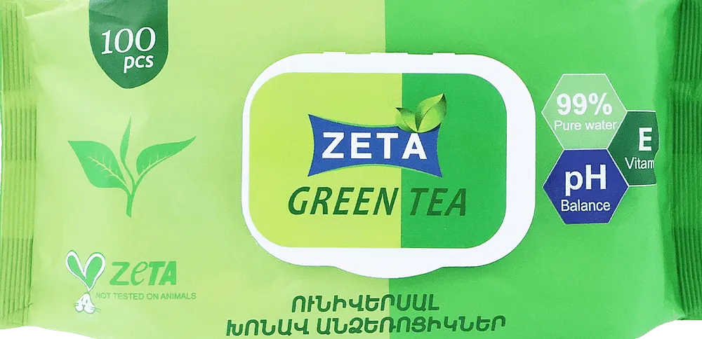 Wet wipes "Zeta Green Tea" 100 pcs
