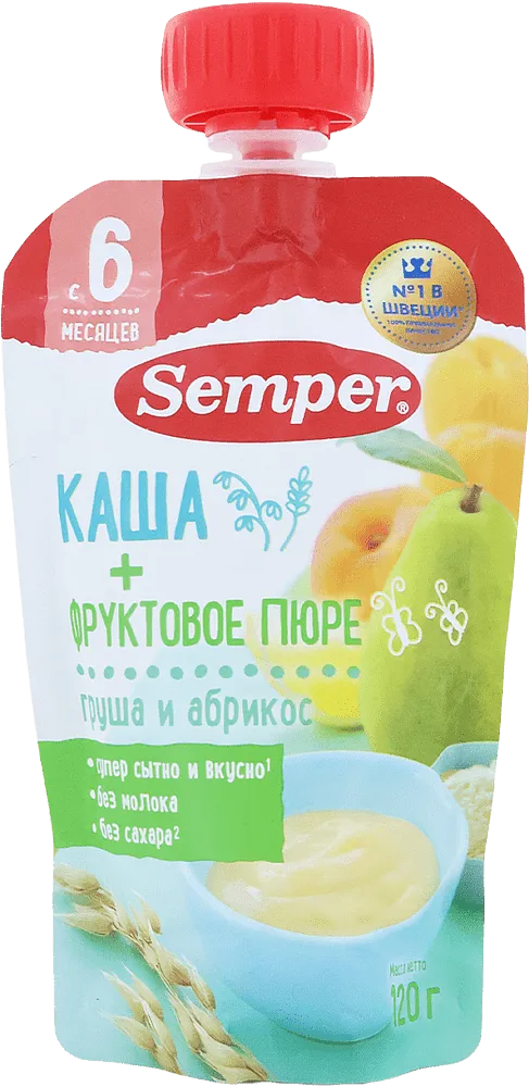 Каша и пюре с грушей и абрикосом "Semper" 120г