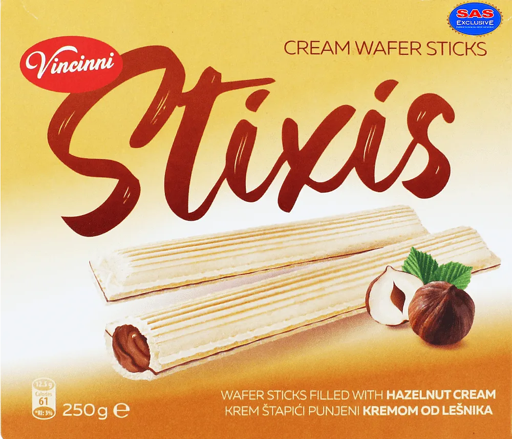 Wafer sticks with hazelnut cream "Vincinni Stixis" 250g