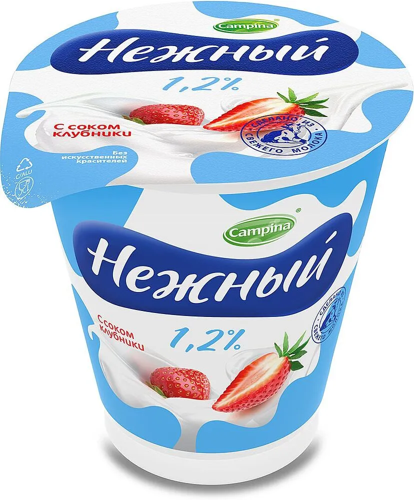 Yoghurt product with strawberry syrup "Campina Нежный"  320g, richness: 1.2% 