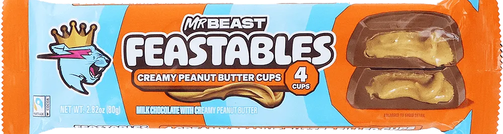 Կոնֆետներ գետնանուշի կարագով «Mr. Beast Feastables Creamy Peanut Butter Cups» 80գ