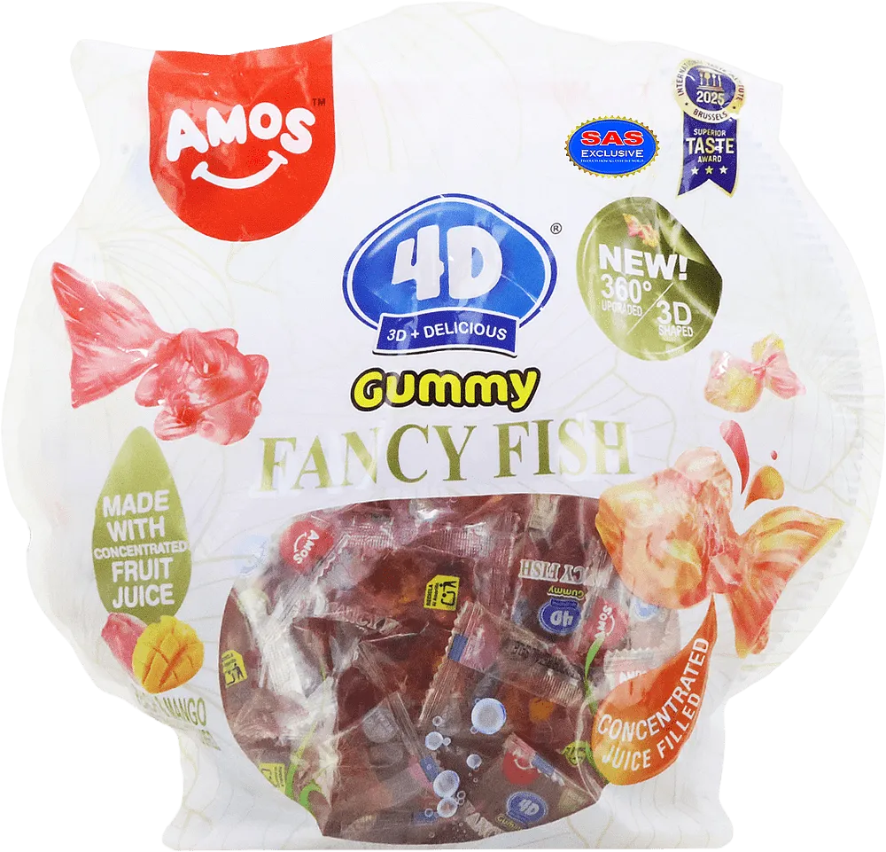 Մաստակ-կոնֆետ մանգոյի և դեղձի «Amos 4D Fancy Fish» 825գ
