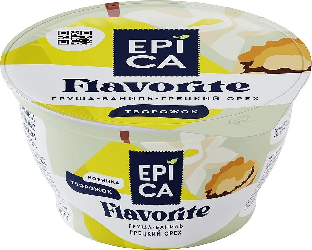 Cottage cheese with pear, vanilla & walnut "Epica" 130g, richness: 8%
