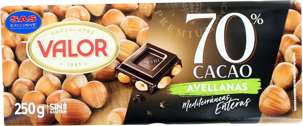 Dark chocolate bar with hazelnut "Valor" 250g