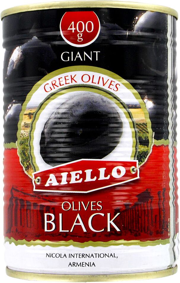 Оливки черные ''Aiello'' с косточкой 400г
