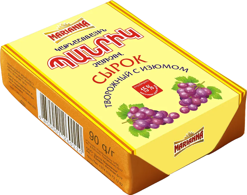 Curd with raisin "Marianna" 90g, richness: 15%