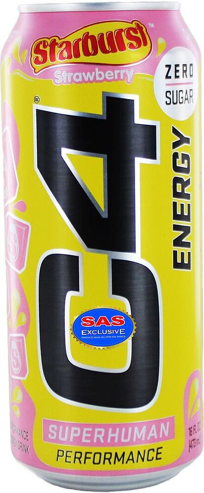 Energy carbonated drink "Starburst Zero" 473ml Strawberry
