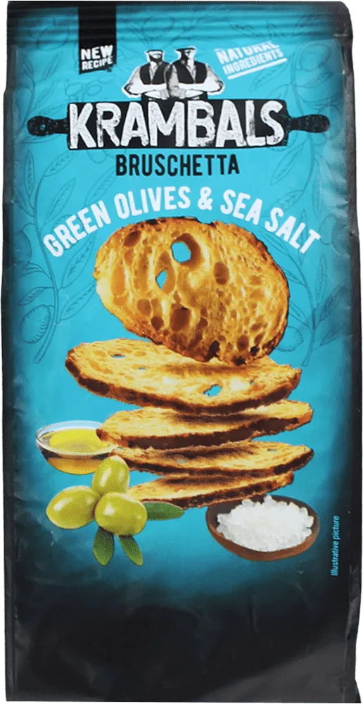 Olive & sea salt flavored crackers- bruschette "Krambals Green Olives & Sea Salt" 70g
